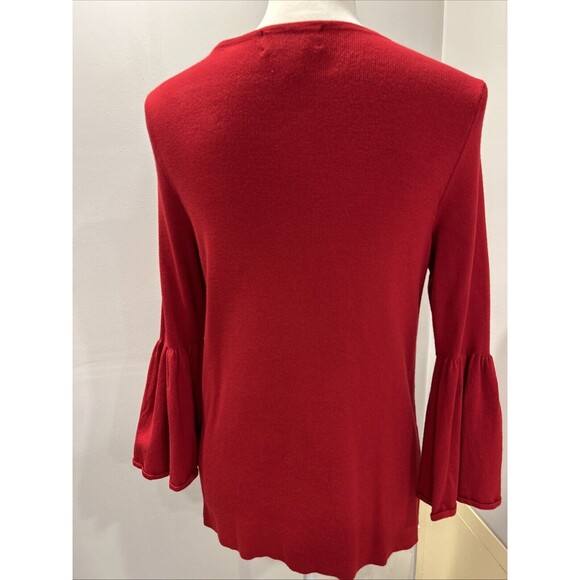 Charter Club Medium Embellished Jeweled Sweater Red Amore Bell Sleeve - Picture 3 of 5